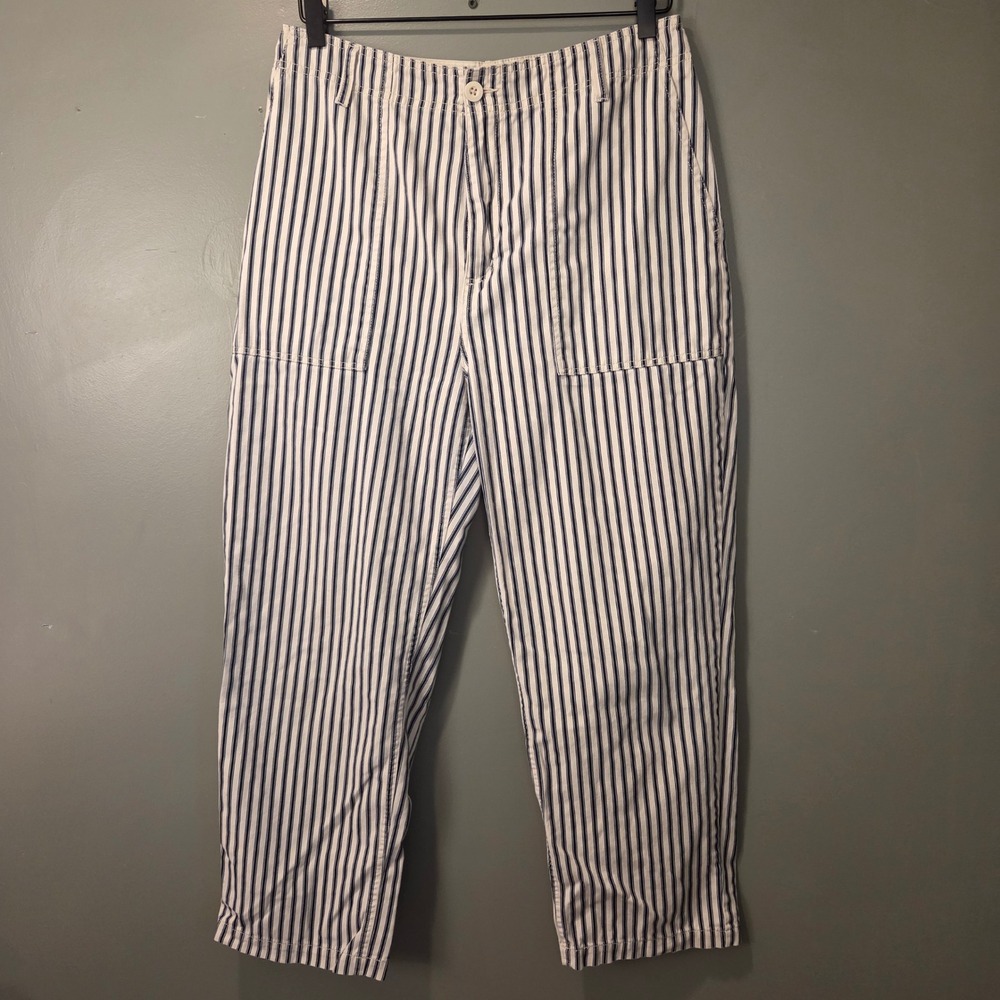 Brixton Women's White & Navy Striped Straight Leg Pants 100% Cotton Size‎ 31